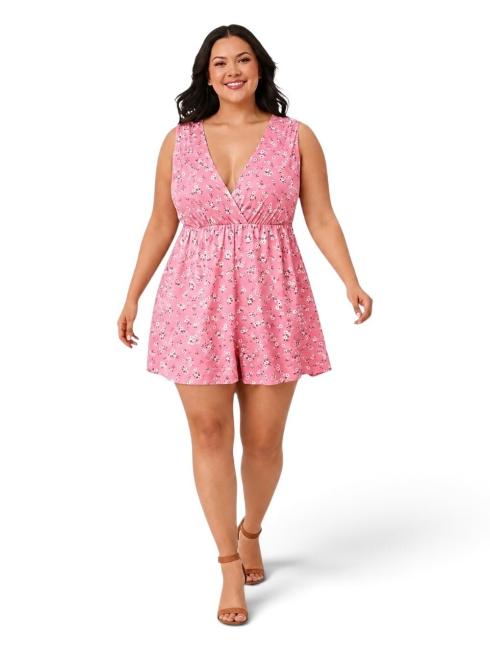 Torrid Retro Chic Size 22 Bright Pink Ditsy Floral V-Neck Romper NWT